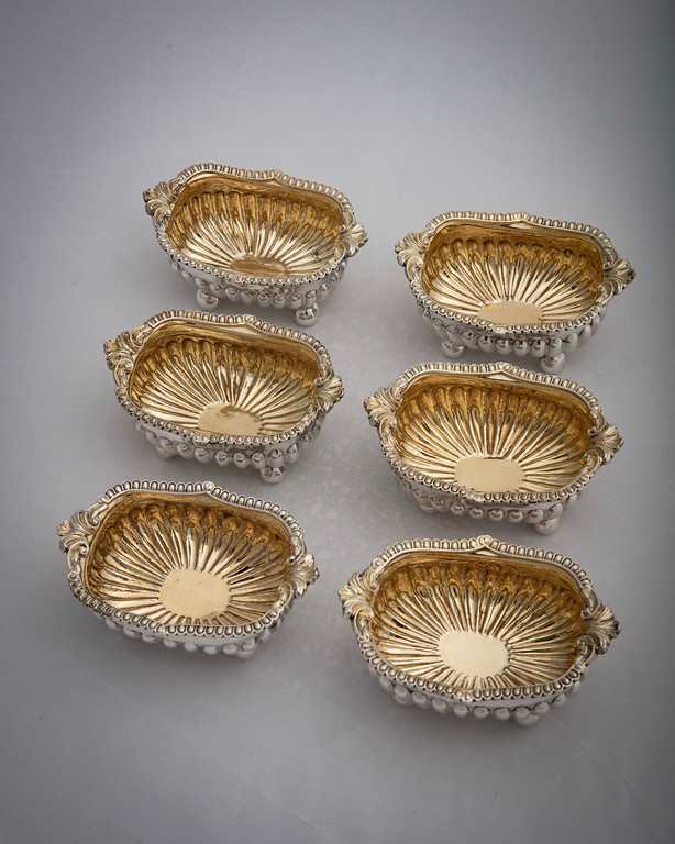 Untitled (6 Heavy English Sterling Silver Salt Cellars) by Artist Unknown 