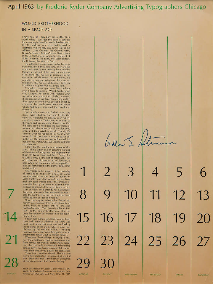 Untitled (Calendar Page with Adlai Stevenson II Autograph) 