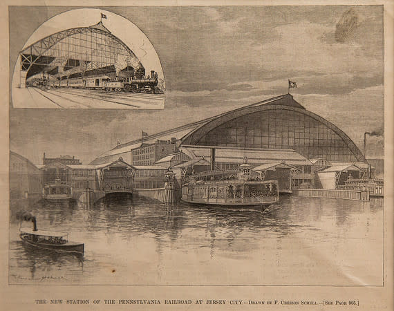 New Station of the Pennsylvania Railroad at Jersey City from Harper's Weekly by Frank Cresson Schell 