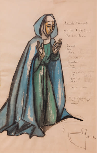 Costume Sketch for the Holy Innocents, Dress for Rachel and the Consolers by Constance Mary Rowe also known as Sister Mary of the  Compassion, O.P. 