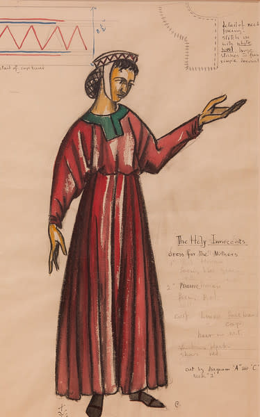 Costume Sketch for the Holy Innocents, Dress for the Mothers by Constance Mary Rowe also known as Sister Mary of the  Compassion, O.P. 