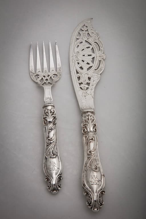 Untitled (Silver Fish Servers) by Artist Unknown 