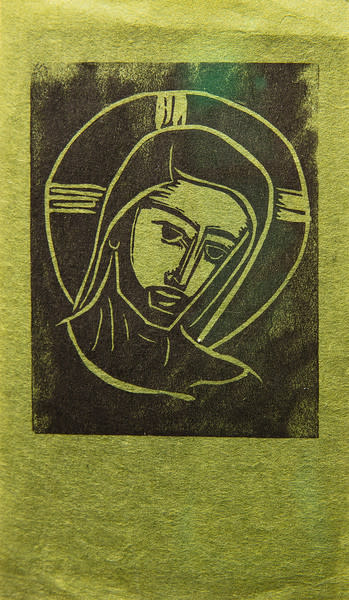 Untitled (Jesus--Black Ink on Olive Green Paper) by Maria Immaculata Tricholo also known as  Sister Mary Gemma of Jesus Crucified, O.P. 