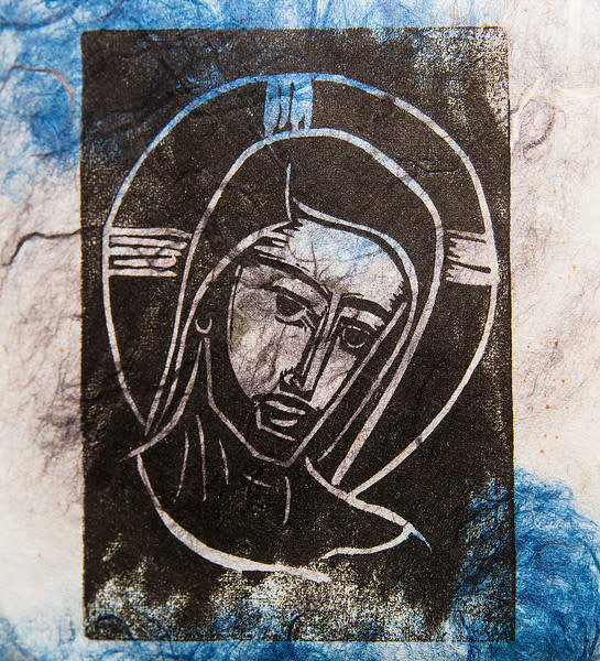 Untitled (Jesus--Black Ink on  Blue and White Paper) by Maria Immaculata Tricholo also known as  Sister Mary Gemma of Jesus Crucified, O.P. 
