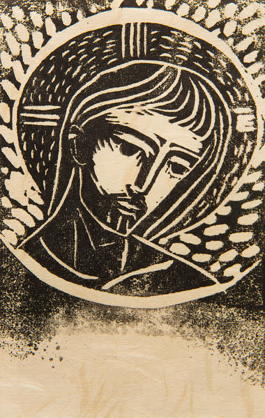 Untitled (Jesus--Black Ink on White Paper and White Patterned Background) by Maria Immaculata Tricholo also known as  Sister Mary Gemma of Jesus Crucified, O.P. 