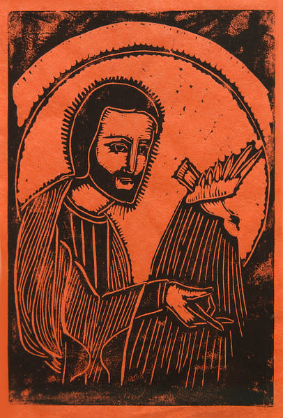 Untitled (Jesus with Bird--Black Ink on Orange Paper) by Maria Immaculata Tricholo also known as  Sister Mary Gemma of Jesus Crucified, O.P. 