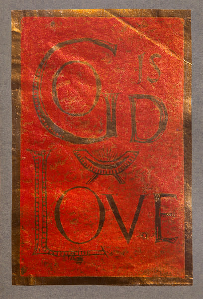 Untitled (God is Love--Red Ink on Metallic Paper) by Maria Immaculata Tricholo also known as  Sister Mary Gemma of Jesus Crucified, O.P. 