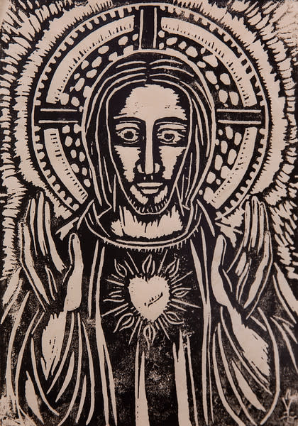 Untitled (Jesus with Heart--Black Ink on White Paper) by Maria Immaculata Tricholo also known as  Sister Mary Gemma of Jesus Crucified, O.P. 
