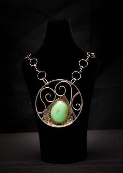 Untitled (Silver Necklace with Large Green Stone) by Constance Mary Rowe also known as Sister Mary of the  Compassion, O.P. 