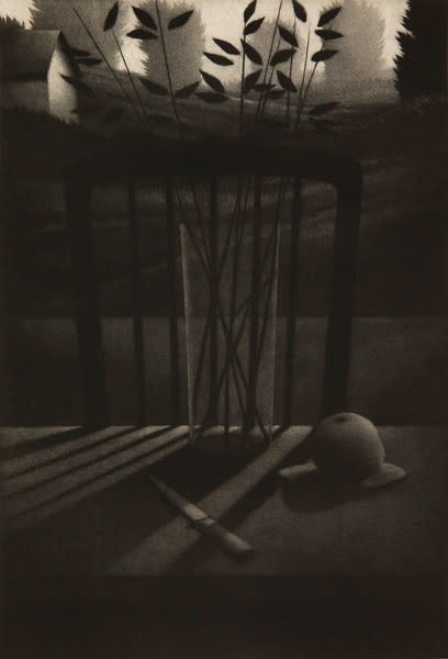 Still Life w/Knife & Fruit by Robert Kipniss 