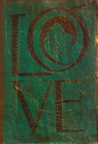 Untitled (Love--Green Ink on Metallic Paper) by Maria Immaculata Tricholo also known as  Sister Mary Gemma of Jesus Crucified, O.P. 