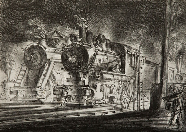 Switch Engines, Erie Yards, Jersey City by Reginald Marsh 