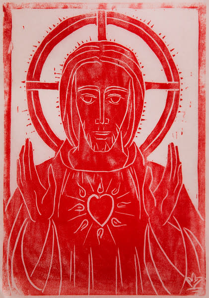 Untitled (Jesus with Heart--Red Ink on White Paper) by Maria Immaculata Tricholo also known as  Sister Mary Gemma of Jesus Crucified, O.P. 