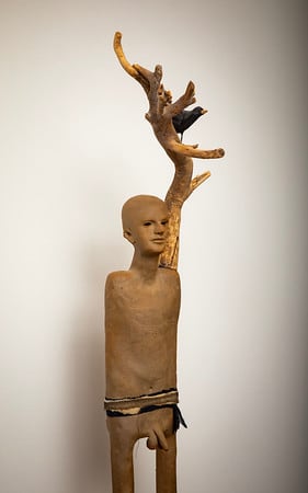 Untitled (Male Figure with Bird on Branch at Shoulder) by Susan Reinhart 