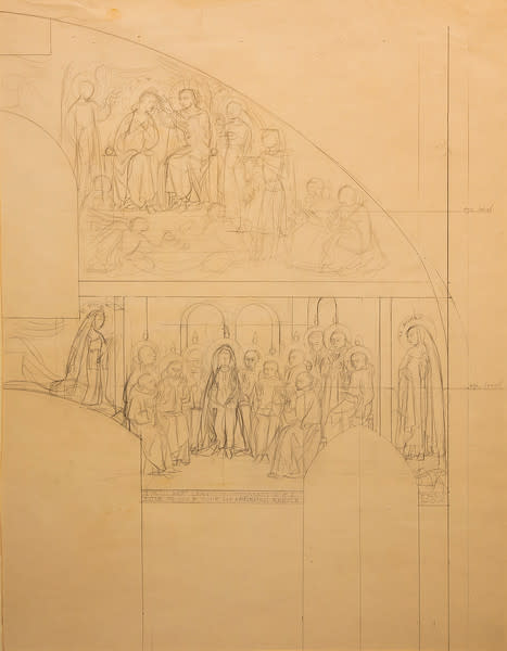 Untitled (Right Panel--Pencil Sketch for Church Interior) by Constance Mary Rowe also known as Sister Mary of the  Compassion, O.P. 