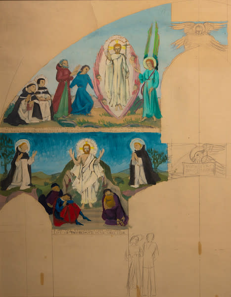 Untitled (Left Panel--Gouache and Pencil Sketch for Church Interior) by Constance Mary Rowe also known as Sister Mary of the  Compassion, O.P. 