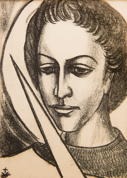 Untitled (Haloed Head with Blade) by Constance Mary Rowe also known as Sister Mary of the  Compassion, O.P. 