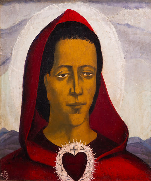 Untitled (Painting of Jesus in Red Cape with Red Heart) by Constance Mary Rowe also known as Sister Mary of the  Compassion, O.P. 