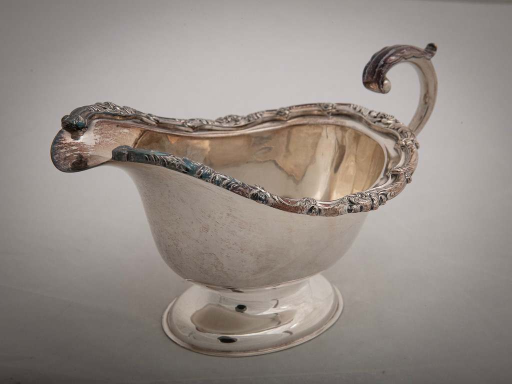 Untitled (Antique English Silver sauce Boat w/a Matching Tray) by Artist Unknown 
