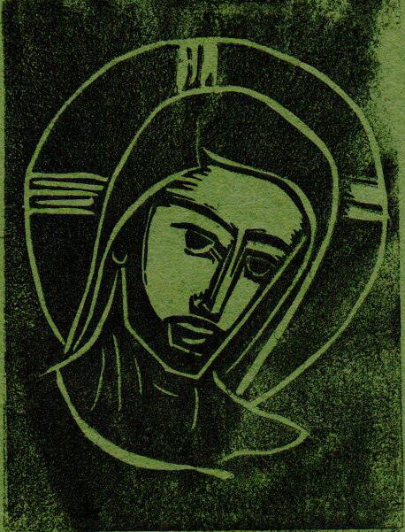 Untitled (Jesus--Black Ink on Green Paper) by Maria Immaculata Tricholo also known as  Sister Mary Gemma of Jesus Crucified, O.P. 