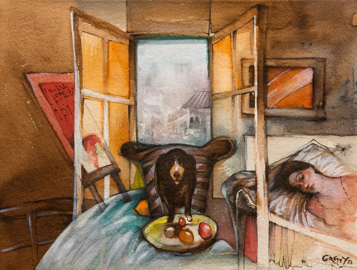 Untitled (Dreaming, Dog, and Apple) by Gretty Rubenstein-Rotman 
