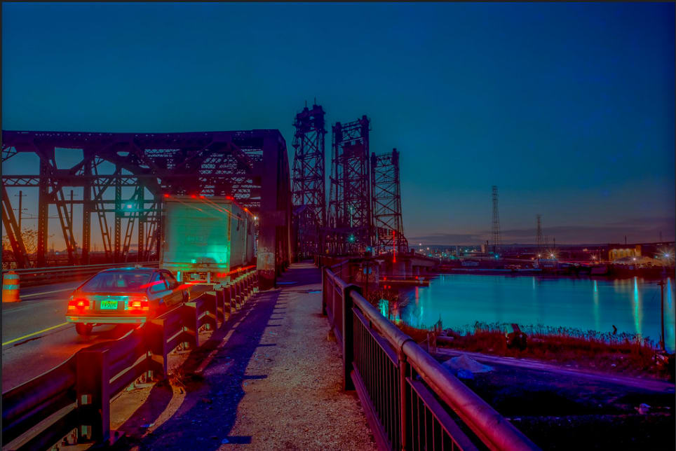 Sunset Behind Witt-Penn Bridge, 90s, Jersey City NJ (Alternate)-2 by Stephen Fretz 