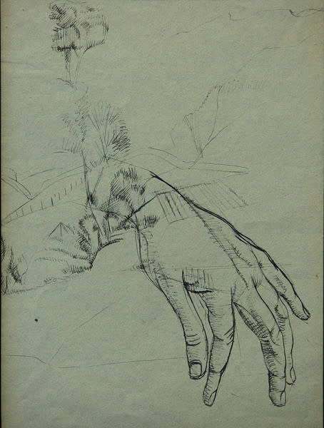Untitled (Study of Hand and Landscape) by Constance Mary Rowe also known as Sister Mary of the  Compassion, O.P. 