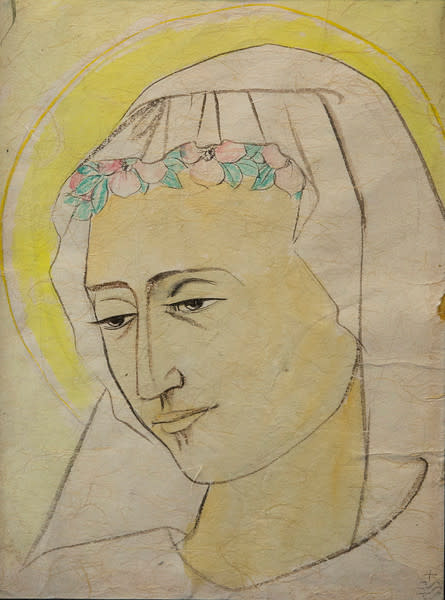 Untitled (Lady with Headdress and Halo) by Constance Mary Rowe also known as Sister Mary of the  Compassion, O.P. 