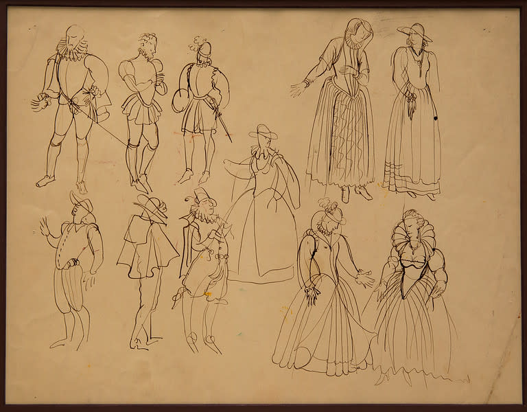 Untitled (11 Brown Ink Costume Studies) by Constance Mary Rowe also known as Sister Mary of the  Compassion, O.P. 