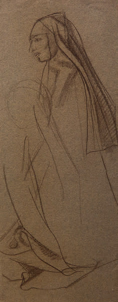 Untitled (Brown Sketch of Nun Facing Left on Tan Paper) by Constance Mary Rowe also known as Sister Mary of the  Compassion, O.P. 