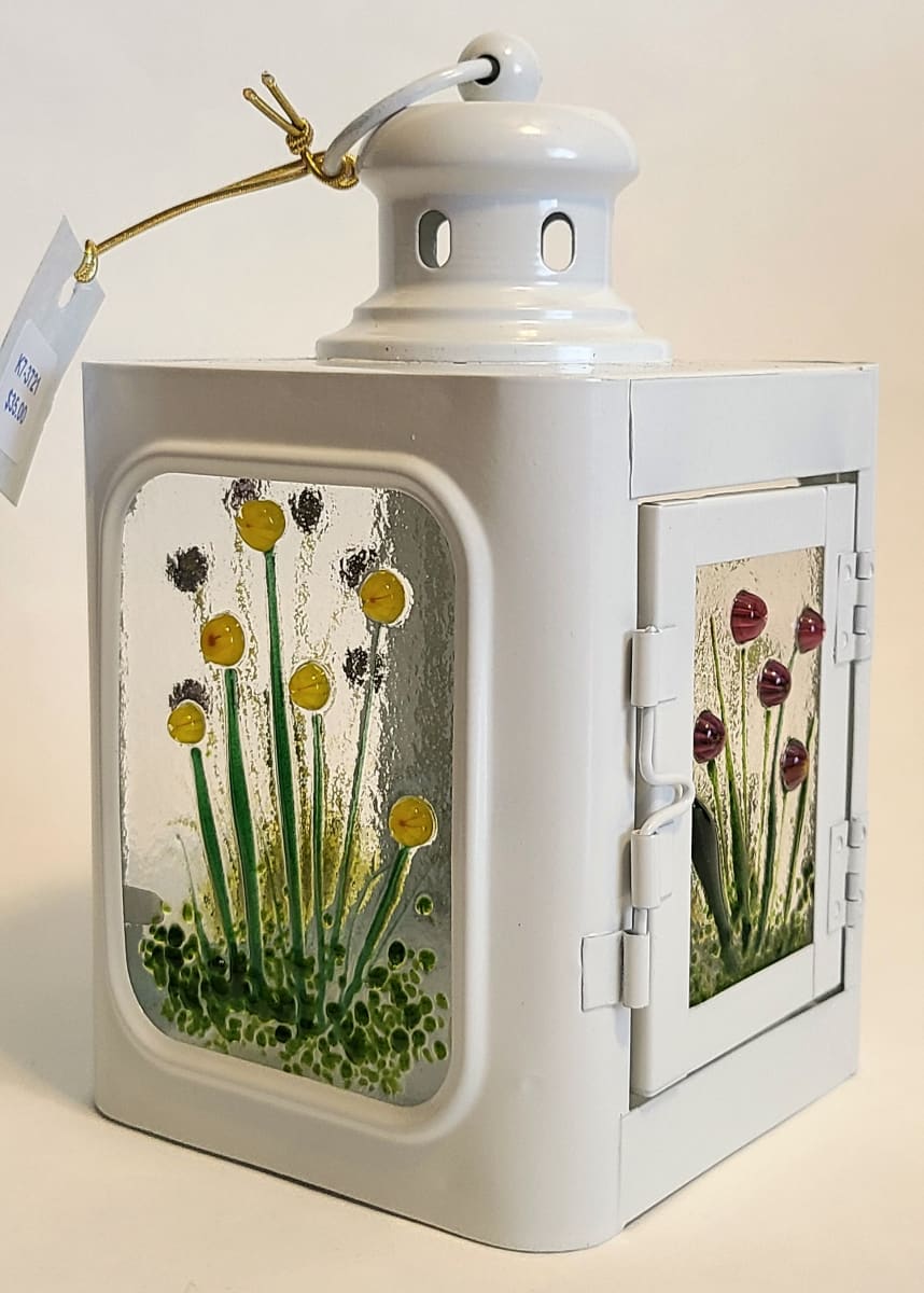 Lantern, Small with Murrini Flowers, White 