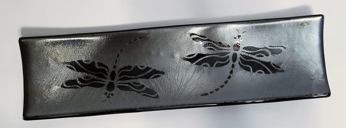 Long Tray-Dragonflies on Silver Irid by Kathy Kollenburn 