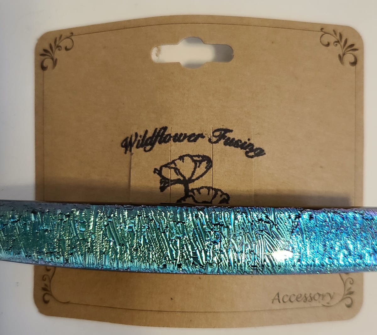 Barrette-Gold/Turquoise Crinkle Dichroic 