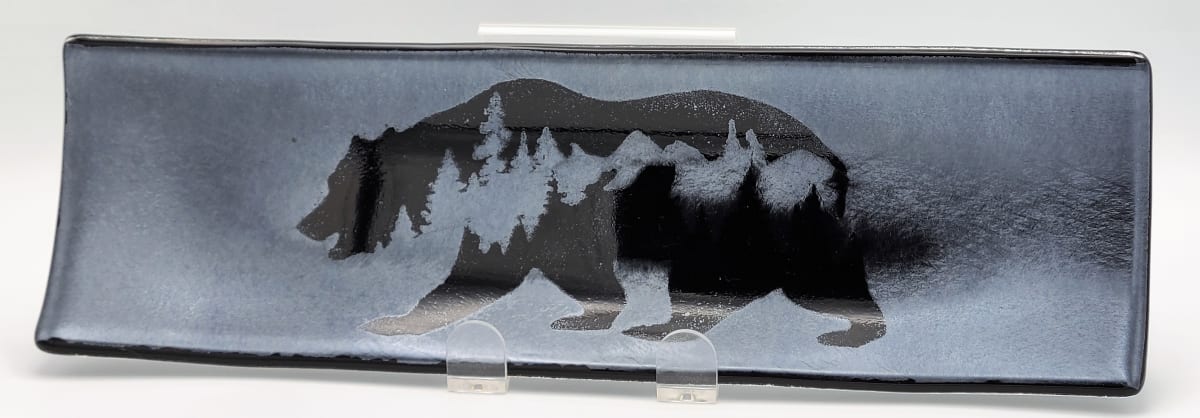 Long Tray-Bear Scene on Silver Irid 