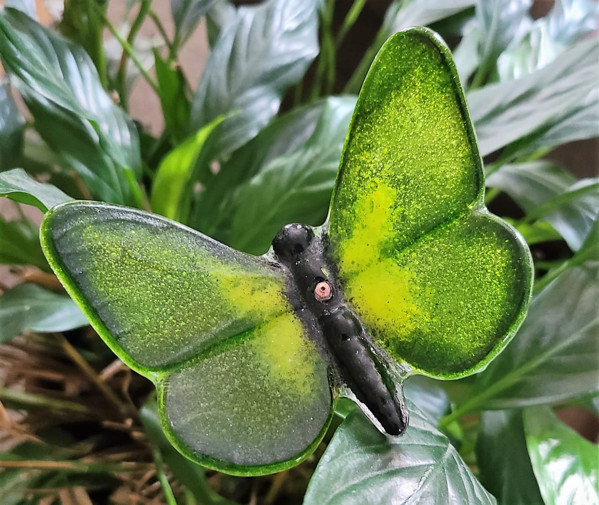 Plant Pick-Large Green & Yellow Butterfly 