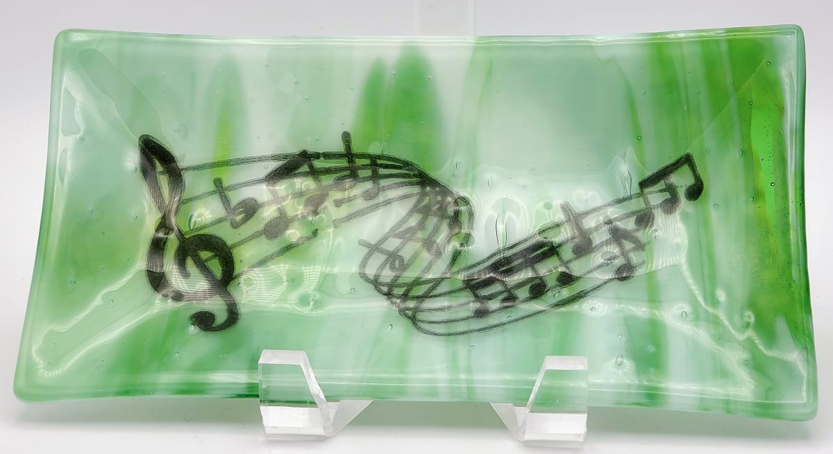 Tray Dish with Music Notes, Green/White Streaky by Kathy Kollenburn 