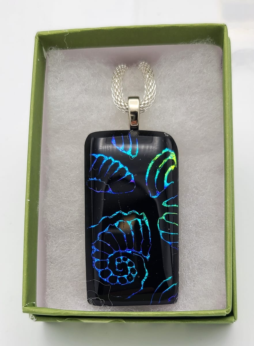 Necklace, Black with Dichroic Seashells 