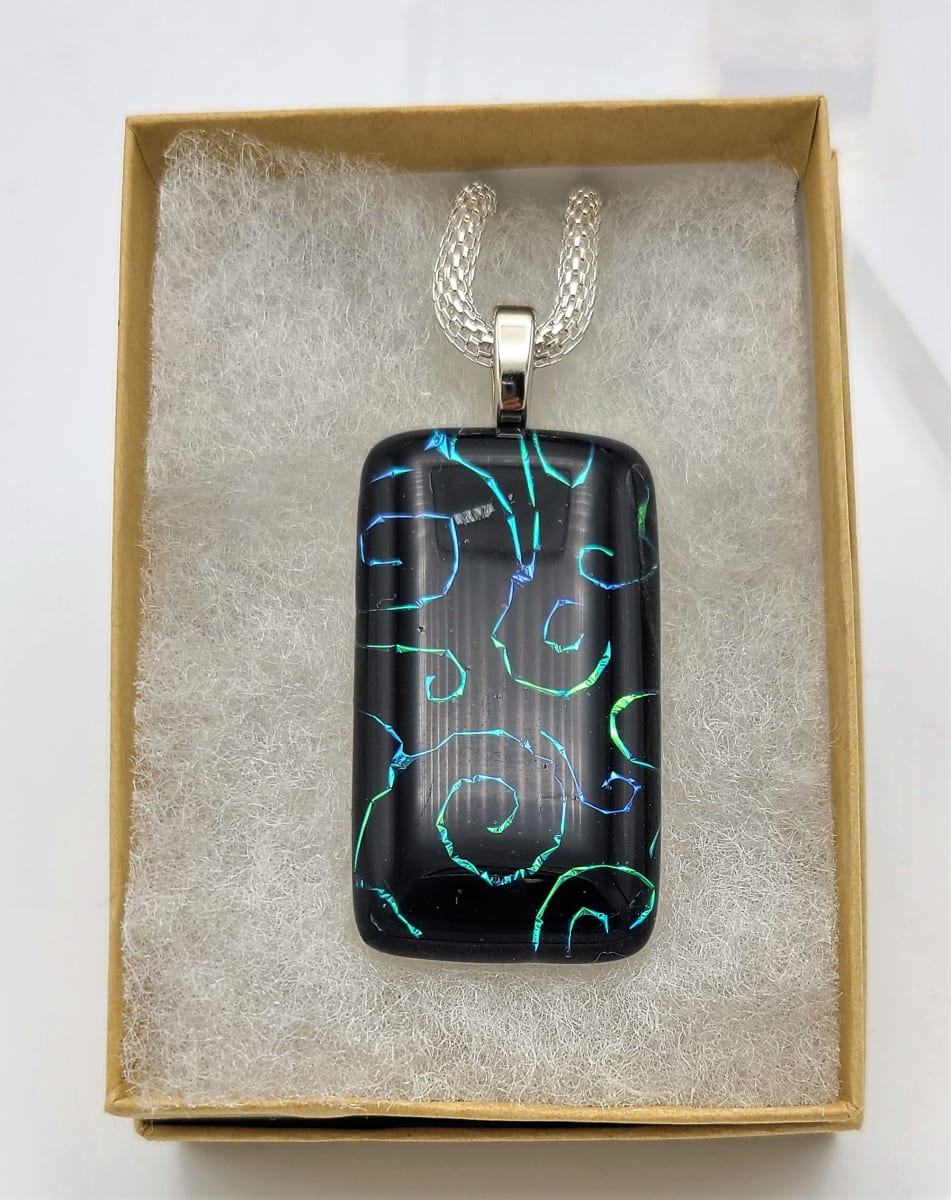 Necklace, Black with Dichroic Swirls 