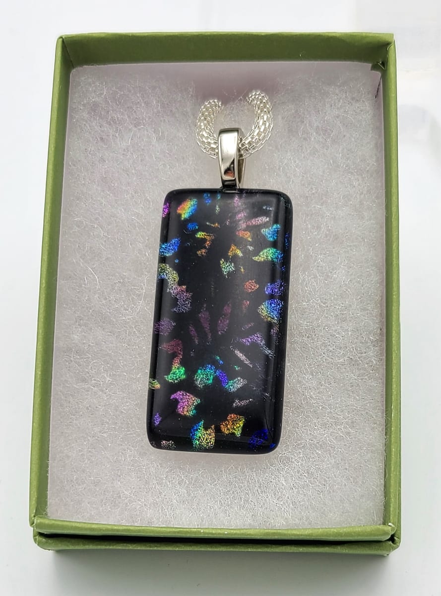 Necklace, Black with Floral Pattern in Dichroic 
