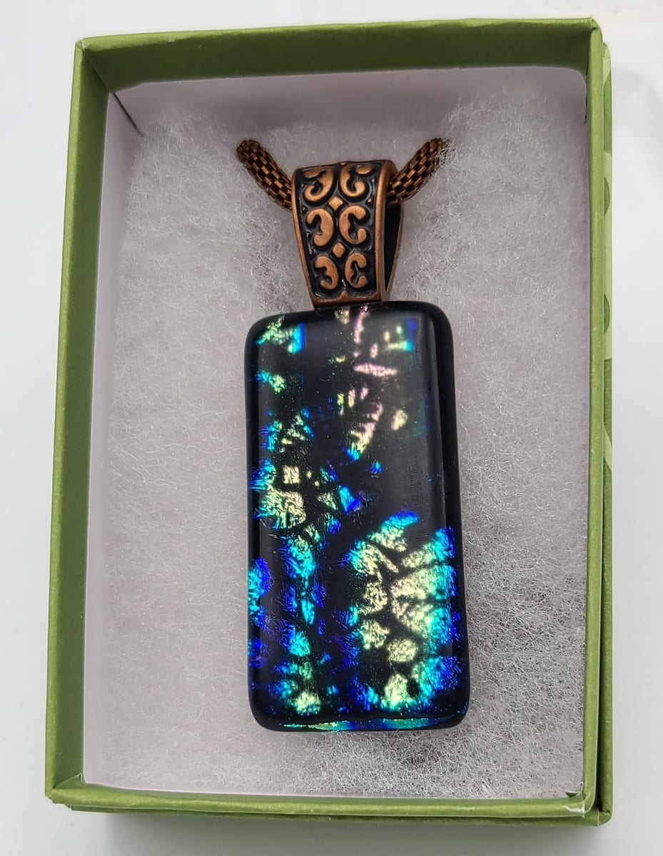 Necklace, Black with Floral Design in Dichroic by Kathy Kollenburn 