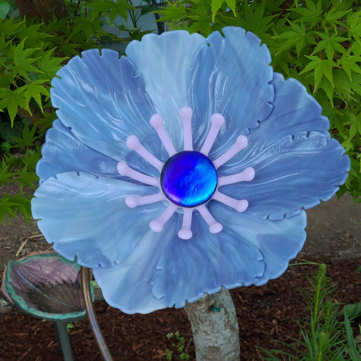 Garden Flower-Purple/White Streaky with Pink Stamens and Dichroic Center by Kathy Kollenburn 