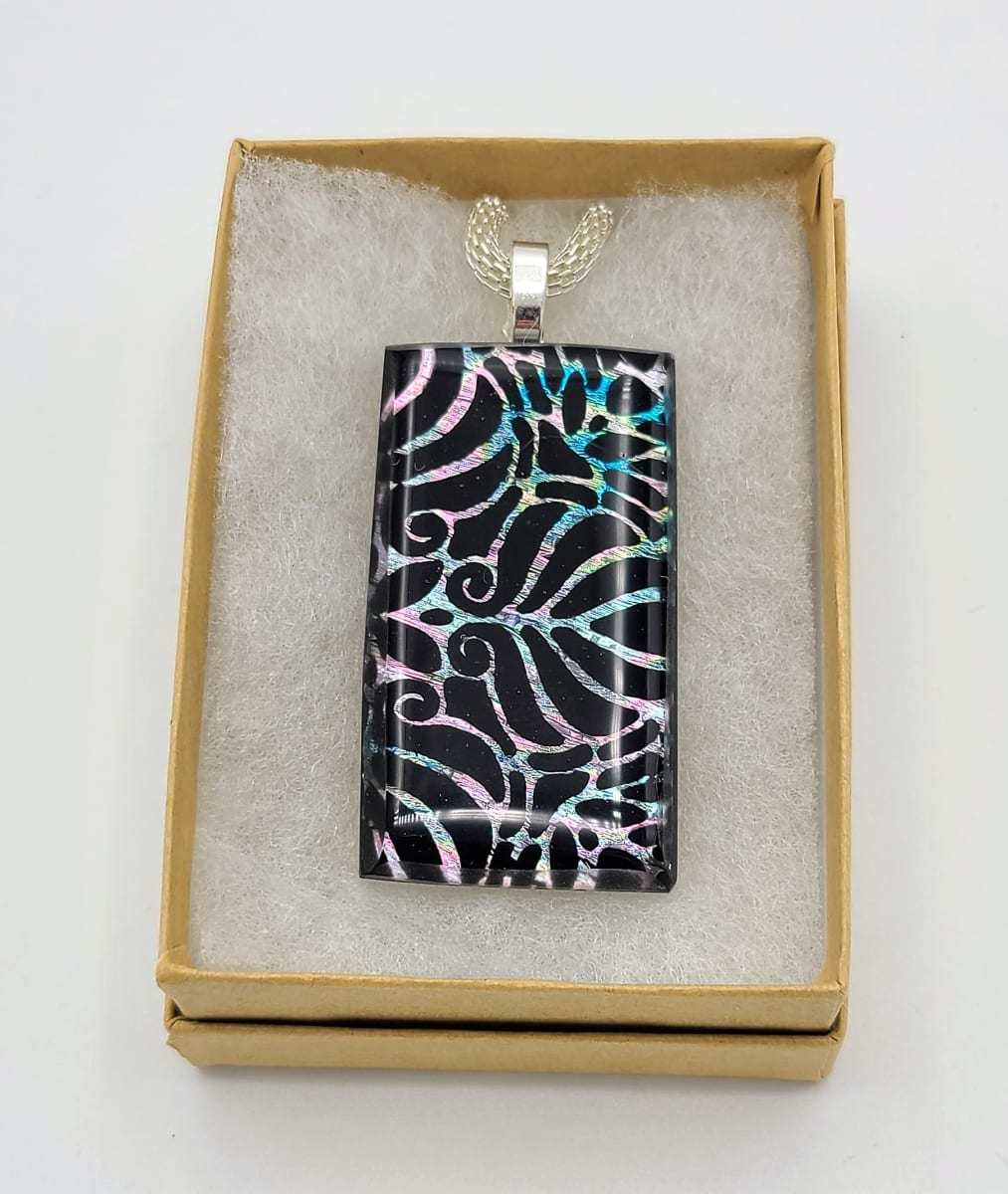 Necklace-Botanical Leaf on Silver Rainbow Dichroic by Kathy Kollenburn 