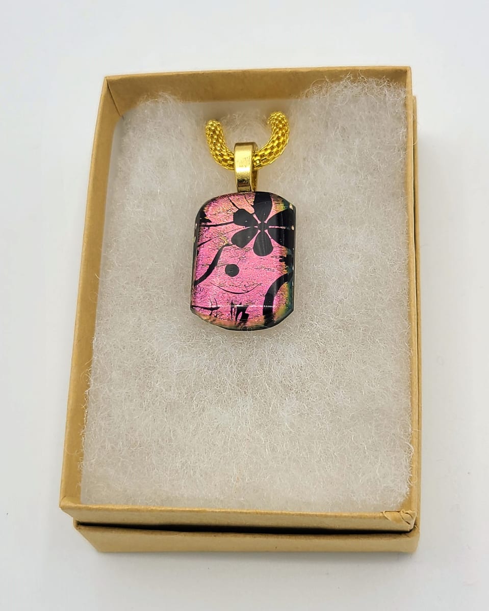 Necklace-Floral Design on Pink Dichroic by Kathy Kollenburn 