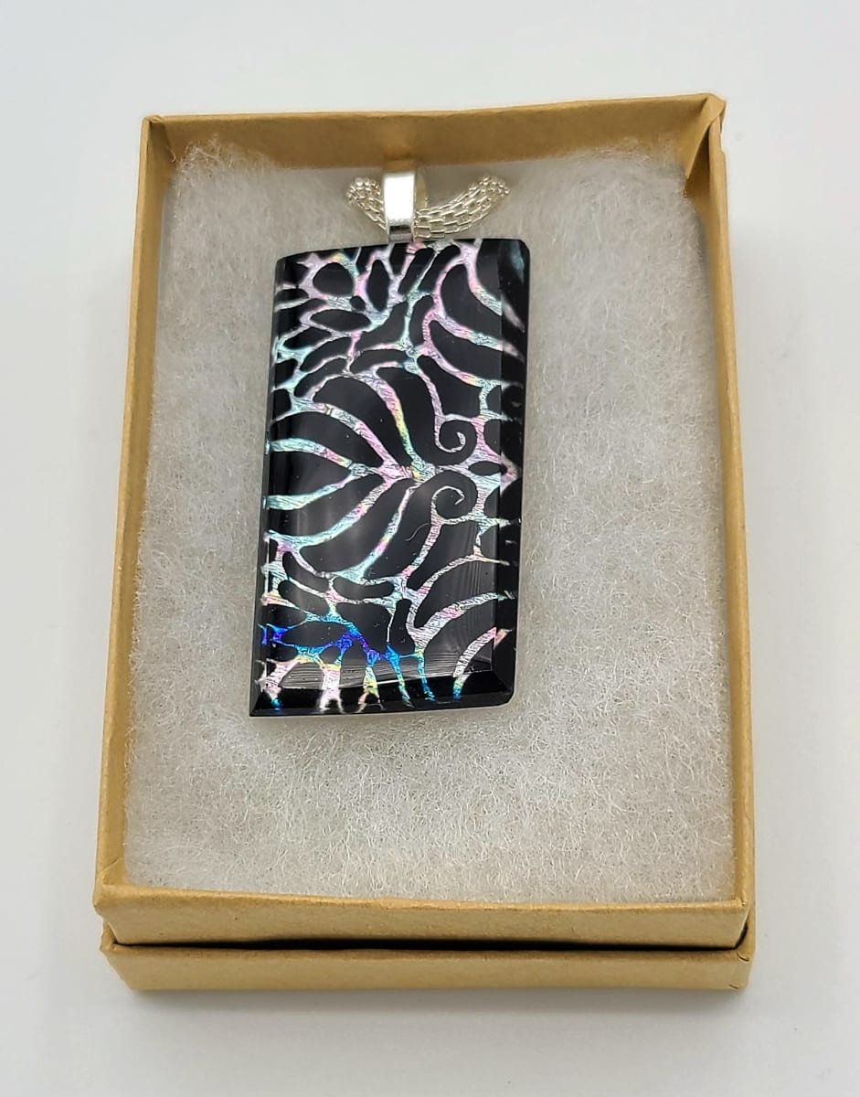 Necklace-Botanical Leaf on Silver Rainbow Dichroic by Kathy Kollenburn 