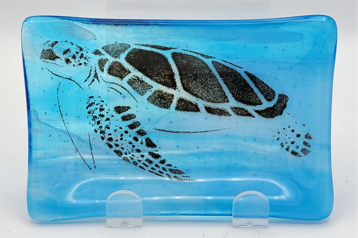 Soap Dish/Spoon Rest-Sea Turtle on Turquoise/White Streaky 
