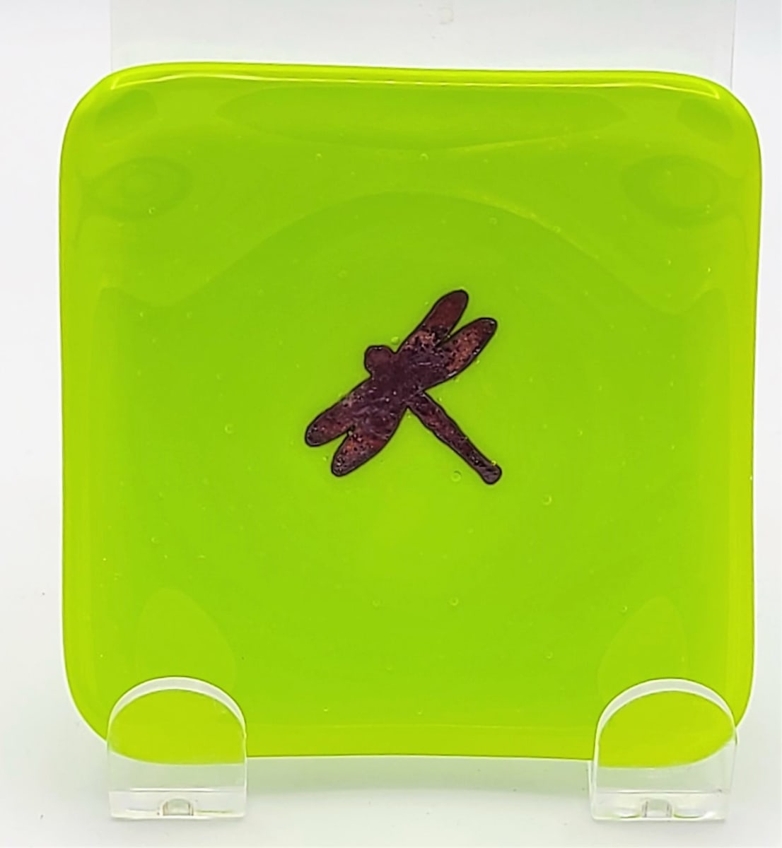 Small Plate with Copper Dragonfly in Spring Green 