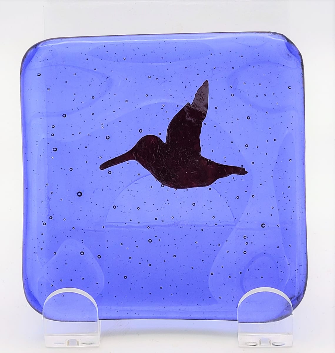 Small Plate with Copper Hummingbird in Amethyst by Kathy Kollenburn 