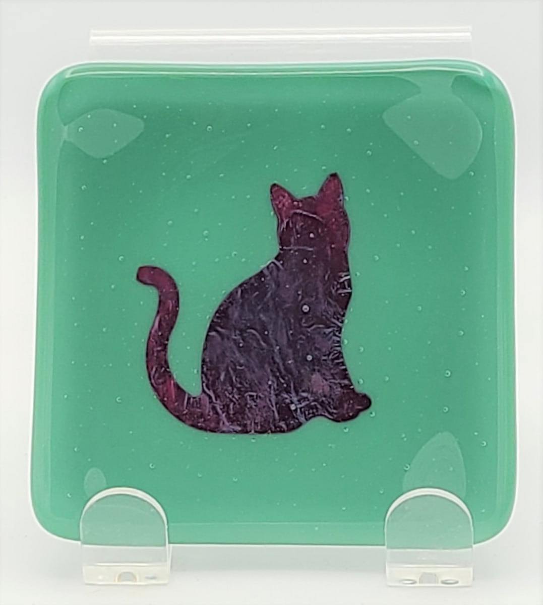 Small Plate with Copper Cat in Mineral Green by Kathy Kollenburn 