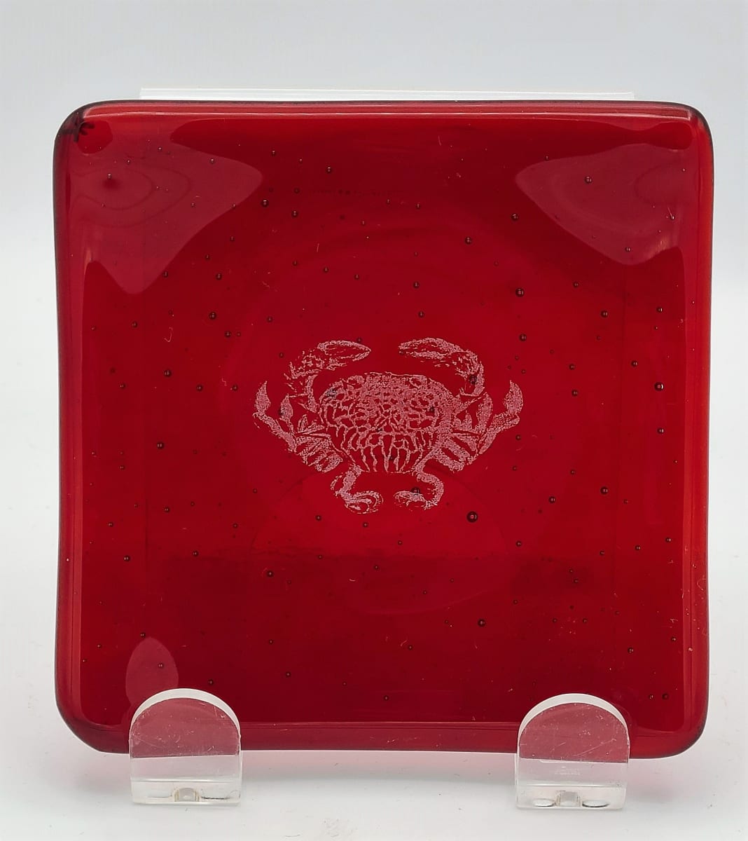 Small Plate with White Crab on Red 