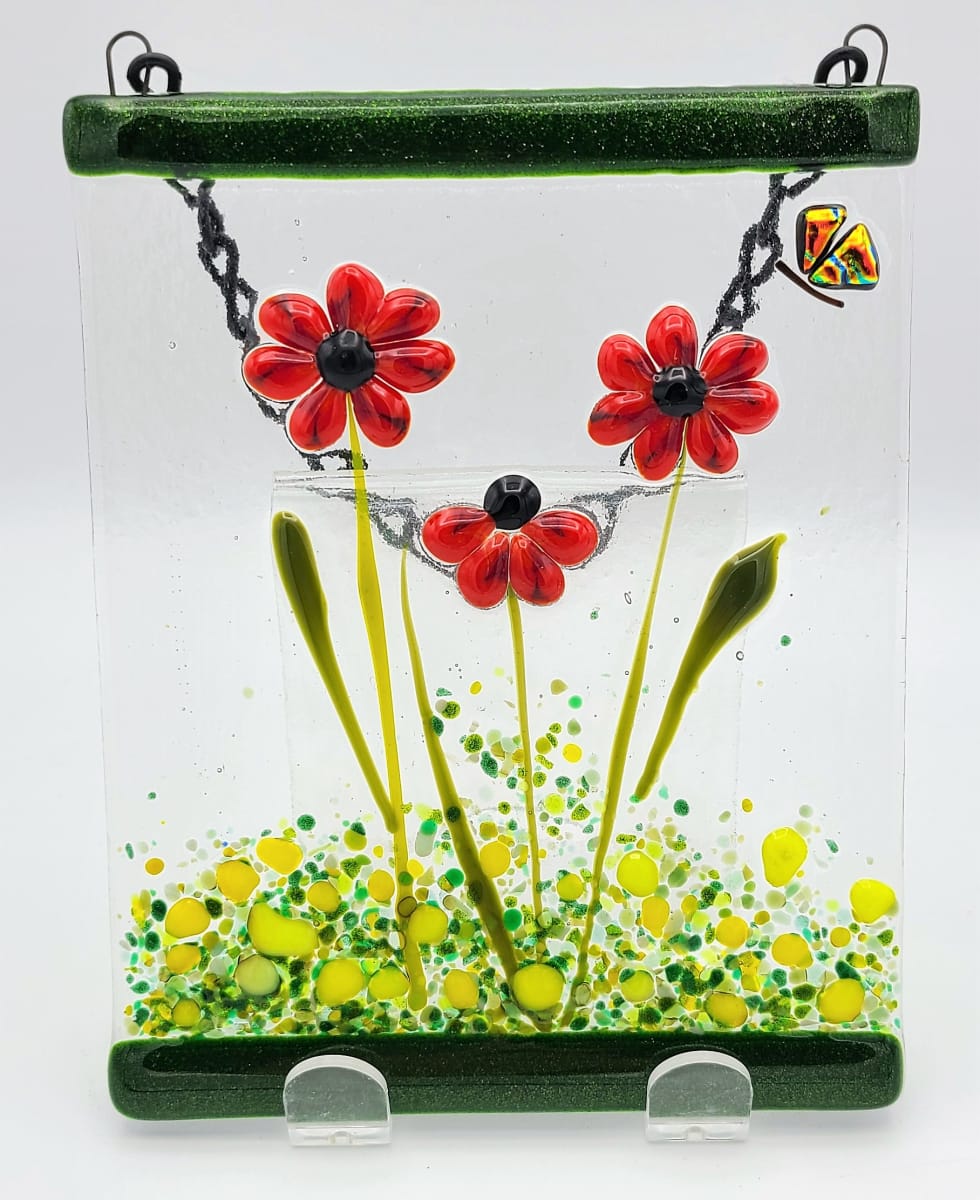 Garden Hanger-Red Flowers with Butterfly by Kathy Kollenburn 
